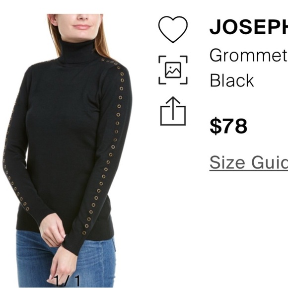 Joseph A grommet sweater, turtleneck, black - Picture 1 of 3